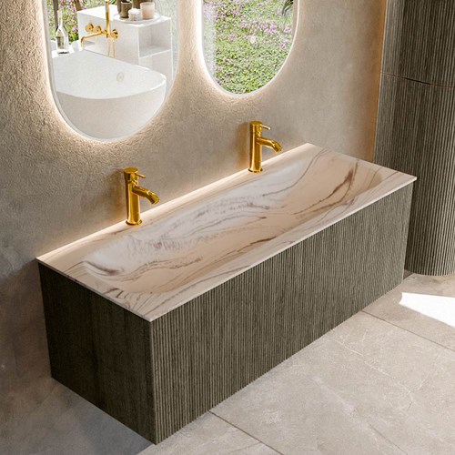 KURVE-DLUX 120cm meubles de salle de bains couleur Shadow avec 1 tiroir et 0 portes. Lavabo BIG LARGE Centrée 2 trous robinetterie, couleur Nata.