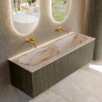 KURVE-DLUX 140cm badmeubel kleur Shadow met 2 lades en 0 deuren. Wastafel STOR SMALL Dubbel zonder kraangat Nata.