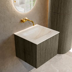 KURVE-DLUX 50cm mobili da bagno colore Shadow con 1 cassetto e 0 porte. Lavabo GRUNNE Centro senza foro per il rubinetto, colore Ostra.