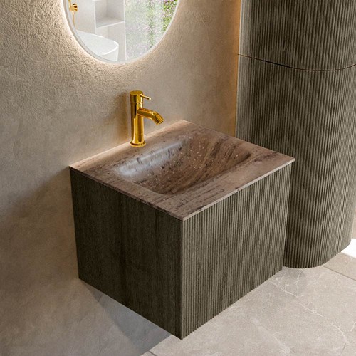 KURVE-DLUX 50cm mobili da bagno colore Shadow con 1 cassetto e 0 porte. Lavabo GRUNNE Centro 1 foro per rubinetto, colore Oza.