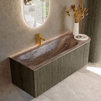 KURVE-DLUX 125cm mueble de baño curva Derecha color Shadow con 1 cajón y 1 puerta. Lavabo BIG MEDIUM Izquierda 1 orificio Oza.