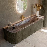 KURVE-DLUX 160cm mueble de baño curva Izquierda + Derecha color Shadow con 1 cajón y 2 puertas. Lavabo BIG MEDIUM Centro 1 orificio Oza.