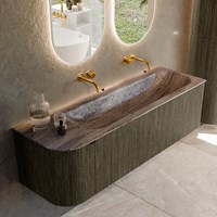 KURVE-DLUX 145cm mobili da bagno curva Sinistra colore Shadow con 1 cassetto e 1 porta. Lavabo BIG LARGE Destra senza foro per il rubinetto, colore Oza.