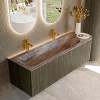 KURVE-DLUX 145cm bathroom vanity set curve Right color Shadow with 1 drawer and 1 door. Vanity top BIG LARGE Left 2 tab holes, color Oza.