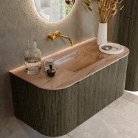 KURVE-DLUX 100cm mobili da bagno curva Sinistra + Destra colore Shadow con 1 cassetto e 2 porte. Lavabo GRUNNE Centro senza foro per il rubinetto, colore Saba.