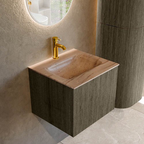 KURVE-DLUX 50cm meubles de salle de bains couleur Shadow avec 1 tiroir et 0 portes. Lavabo GRUNNE Centrée 1 trou pour robinetter, couleur Saba.