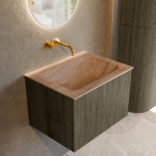 KURVE-DLUX 60cm meubles de salle de bains couleur Shadow avec 1 tiroir et 0 portes. Lavabo CLOUD Centrée sans trou pour robinet, couleur Saba.