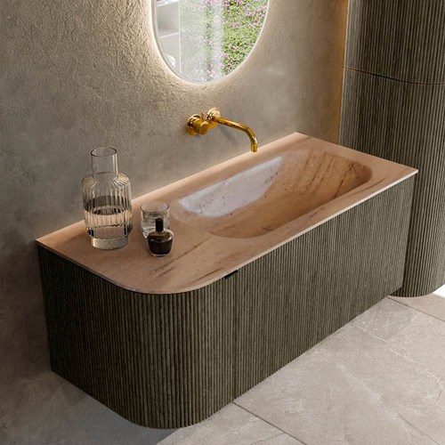 KURVE-DLUX 105cm mueble de baño curva Izquierda color Shadow con 1 cajón y 1 puerta. Lavabo BIG SMALL Derecho sin orificio Saba.
