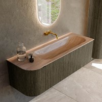 KURVE-DLUX 135cm meubles de salle de bains courbe Gauche couleur Shadow avec 1 tiroir et 1 porte. Lavabo BIG MEDIUM Droite sans trou pour robinet, couleur Saba.