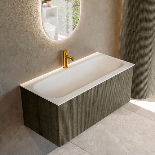KURVE 100cm badmeubel kleur Shadow met 1 lade en 0 deuren. Wastafel BIG MEDIUM Midden 1 kraangat Talc.