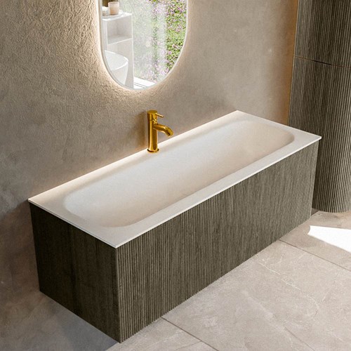 KURVE 120cm badmeubel kleur Shadow met 1 lade en 0 deuren. Wastafel BIG LARGE Midden 1 kraangat Talc.
