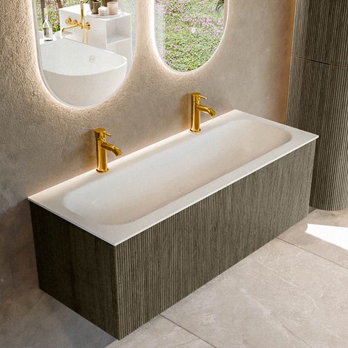 KURVE 120cm badmeubel kleur Shadow met 1 lade en 0 deuren. Wastafel BIG LARGE Midden 2 kraangaten Talc.