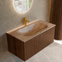 KURVE-DLUX 90cm mobili da bagno colore Walnut con 1 cassetto e 0 porte. Lavabo BIG SMALL Centro 1 foro per rubinetto, colore Arena.