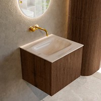 KURVE-DLUX 50cm mobili da bagno colore Walnut con 1 cassetto e 0 porte. Lavabo GRUNNE Centro senza foro per il rubinetto, colore Meli.