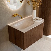 KURVE-DLUX 75cm badmöbel kurve Rechts farbe Walnut mit 1 schublade und 1 tür. Einbauwaschbecken GRUNNE Links kein hahnloch Meli.