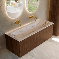 KURVE-DLUX 120cm badmeubel kleur Walnut met 1 lade en 0 deuren. Wastafel BIG LARGE Midden zonder kraangat Nata.