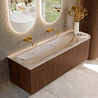 KURVE-DLUX 145cm mobili da bagno curva Destra colore Walnut con 1 cassetto e 1 porta. Lavabo BIG LARGE Sinistra senza foro per il rubinetto, colore Nata.