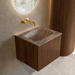 KURVE-DLUX 50cm mobili da bagno colore Walnut con 1 cassetto e 0 porte. Lavabo GRUNNE Centro senza foro per il rubinetto, colore Oza.