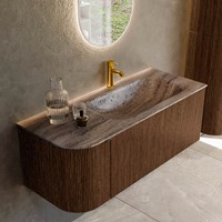 KURVE-DLUX 115cm mobili da bagno curva Sinistra colore Walnut con 1 cassetto e 1 porta. Lavabo BIG SMALL Destra 1 foro per rubinetto, colore Oza.