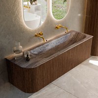 KURVE-DLUX 145cm badmöbel kurve Links farbe Walnut mit 1 schublade und 1 tür. Einbauwaschbecken BIG LARGE Rechts kein hahnloch Oza.