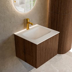 KURVE 50cm mobili da bagno colore Walnut con 1 cassetto e 0 porte. Lavabo GRUNNE Centro 1 foro per rubinetto, colore Talc.