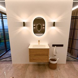 CIRO 70cm mobili da bagno colore Oak con 2 cassetti. Lavabo CLOUD Centro 1 foro per rubinetto, colore Talc.