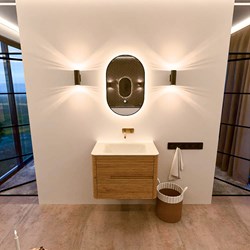 CIRO 70cm mobili da bagno colore Oak con 2 cassetti. Lavabo CLOUD Centro senza foro per il rubinetto, colore Talc.