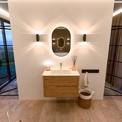 CIRO 80cm mobili da bagno colore Oak con 2 cassetti. Lavabo CLOUD Centro 1 foro per rubinetto, colore Talc.