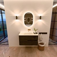 CIRO 90cm bathroom vanity set color Shadow with 2 drawers. Vanity top CLOUD Center without tab hole, color Talc.