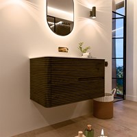 CIRO 90cm mobili da bagno colore Shadow con 2 cassetti. Lavabo CLOUD Centro senza foro per il rubinetto, colore Talc.-3
