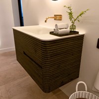 CIRO 90cm bathroom vanity set color Shadow with 2 drawers. Vanity top CLOUD Center without tab hole, color Talc.-2