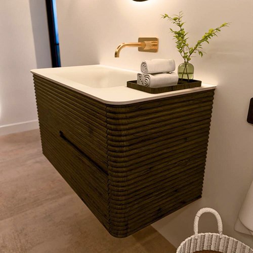 CIRO 90cm bathroom vanity set color Shadow with 2 drawers. Vanity top CLOUD Center without tab hole, color Talc.-2