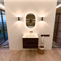 CIRO 70cm badmeubel onderkast Walnut 2 lades. Wastafel CLOUD Midden zonder kraangat kleur Talc.