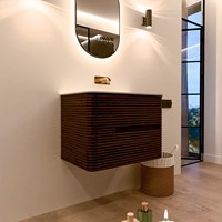 CIRO 70cm bathroom vanity set color Walnut with 2 drawers. Vanity top CLOUD Center without tab hole, color Talc.-3
