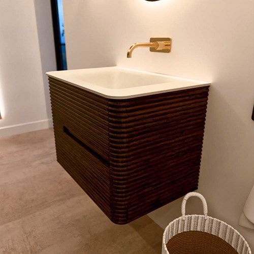 CIRO 70cm badmeubel onderkast Walnut 2 lades. Wastafel CLOUD Midden zonder kraangat kleur Talc.-2