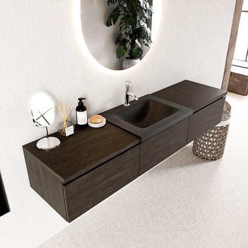 BUKLA 180cm badmeubel met module 60 kleur Dark Brown met 3 lades. Wastafel CLOUD midden 1 kraangat kleur Urban.