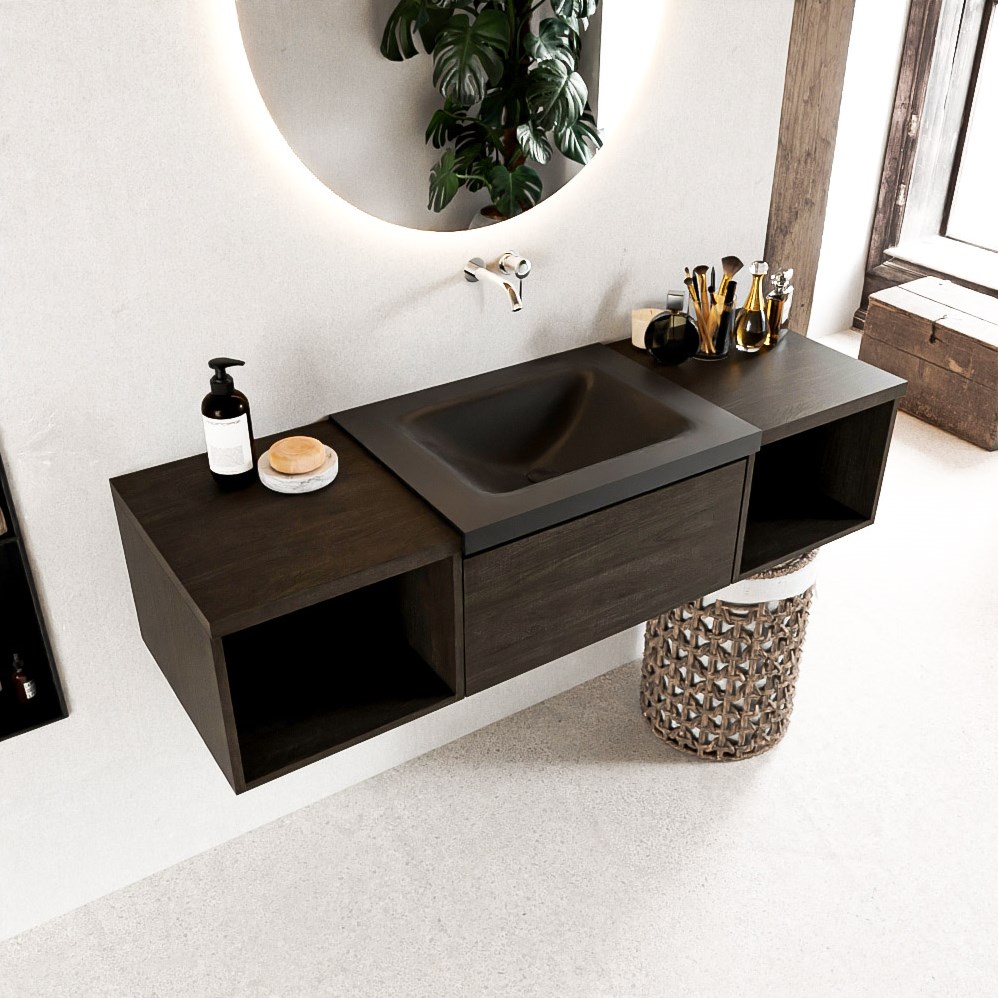 Omgekeerd eenzaam Ale BUKLA 140cm badmeubel met open module 40 L+R kleur Dark Brown met 1 lade.