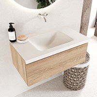 BUKLA 80cm bathroom vanity modular Washed Oak with 1 drawer. Vanity top CLOUD Center without tab hole color Talc.