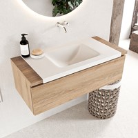 BUKLA 100cm badmöbel modular farbe Washed Oak mit 1 schublade. Einbauwaschbecken CLOUD Mittig kein hahnloch farbe Talc.