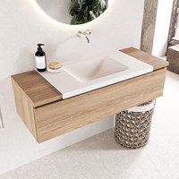 BUKLA 120cm mobili da bagno modulare Washed Oak con 1 cassetto. Lavabo CLOUD Centro senza foro per il rubinetto colore Talc.