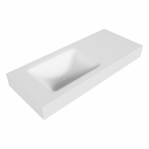 CLOUD Talc freihängend Waschtisch aus solid surface (mineralwerkstoff) 111cm. Waschbeckenposition Links rand 12cm hoch.