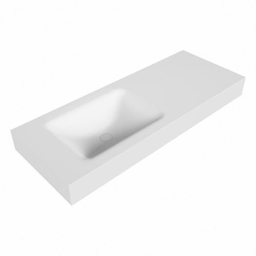 CLOUD Talc freihängend Waschtisch aus solid surface (mineralwerkstoff) 120cm. Waschbeckenposition Links rand 12cm hoch.