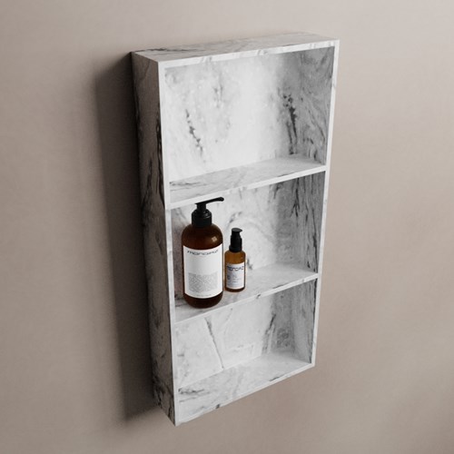 EASY Niche Murale 59,5x29,5cm solid surface couleur Glace. 3 compartiments adapté pour une installation encastrée ou en saillie.