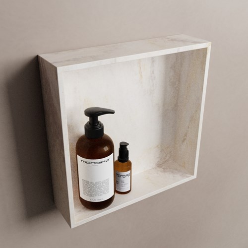 EASY Nis 29,5x29,5cm in solid surface kleur Ostra. 1 vak  geschikt voor in- of opbouw