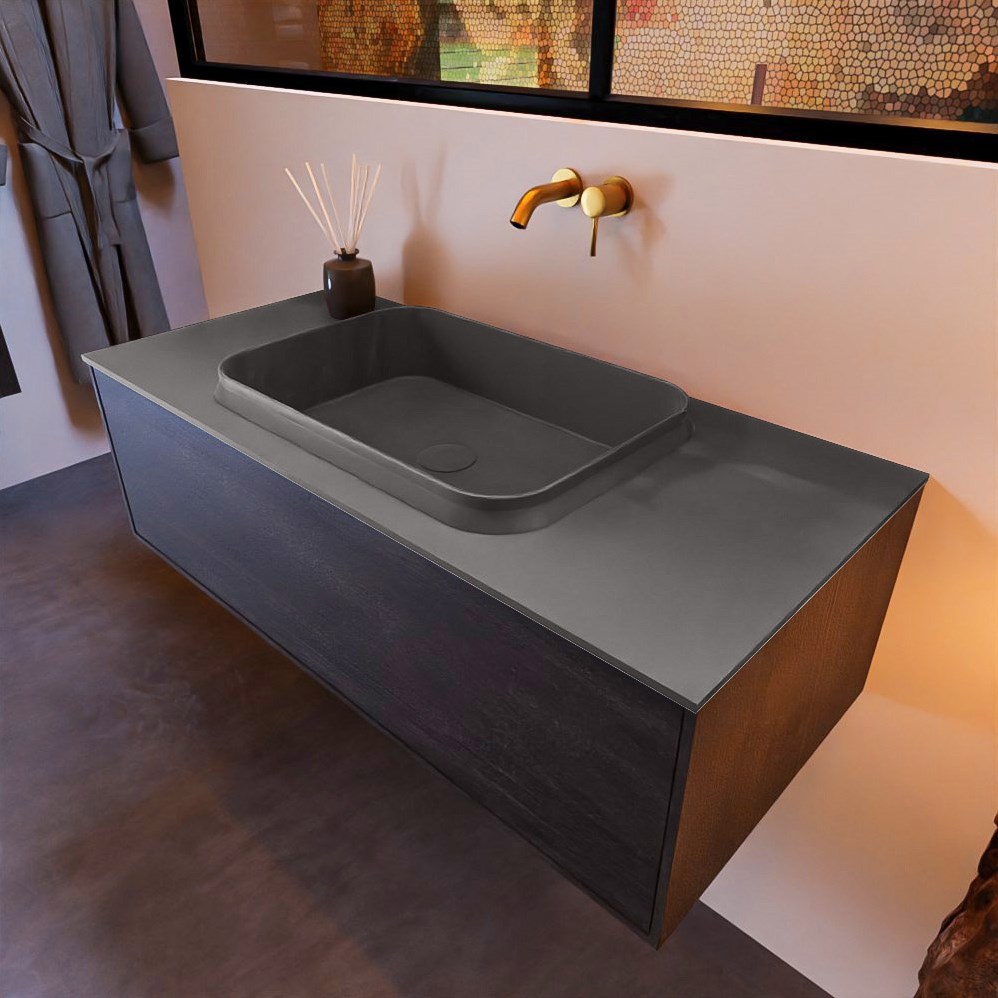 ERIN 100cm badmeubel onderkast kleur Dark_brown met 1 lade. midden 0 kleur Dark_grey.