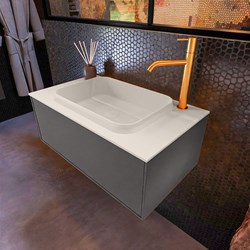 ERIN 80cm mobili da bagno Dark Grey con 1 cassetto. Lavabo RIDGE Centro 1 trou pour robinetter colore Linen.