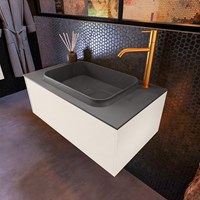 ERIN 80cm badmeubel onderkast kleur Linen met 1 lade. Wastafel RIDGE midden 1 kraangat kleur Dark Grey.