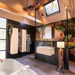 ERIN 80cm mobili da bagno Rosee con 1 cassetto. Lavabo RIDGE Centro 1 trou pour robinetter colore Linen.