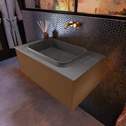 ERIN 80cm badmeubel onderkast kleur Rust met 1 lade. Wastafel RIDGE midden 0 kraangaten kleur Dark Grey.