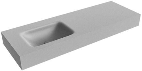 GRUNNE Plata vrijhangende wastafel 121cm. Positie wasbak Links rand 12cm. 